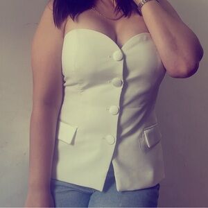 Zara White Strapless Buttoned Top